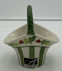 Mini Porzellankorb Stechpalme Beeren mit grünem Griff ~ Andrea von Sadek Neu - Bild 1 von 8