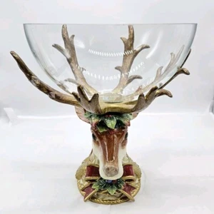 Fitz & Floyd Christmas Deer Centerpiece with Glass Bowl & Box - Picture 1 of 15