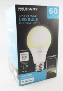 (1) Merkury Smart WI-FI LED Bulb Dimmable Warm White 60 watt 800 Lumens A19 NIB - Picture 1 of 8