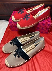 🔥NEW NWT TORY BURCH WESTON ESPADRILLE FLATS RED, CREAM COLORS SIZES STYLE 40034