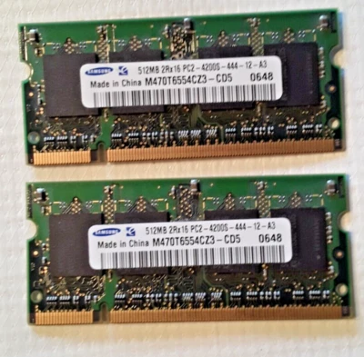 2 RAM Samsung 512MB 2Rx16 PC2-4200S DDR2 M470T6554CZ3-CD5 View Pic Information - Image 1 of 4