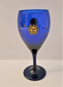 Libbey Celestial Cobalt Blue Wine Glass Goblet Moon and Stars Stemware.FS - Picture 1 of 3