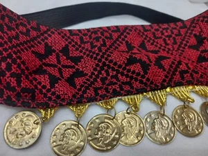 Handmade Traditional Embroidered Headband Decoration Gold Boho Coins One Size - Picture 1 of 9