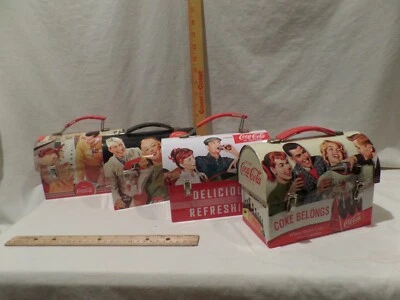 COCA-COLA 2009 TIN DOMED LUNCHBOXES-RETRO 1950'S--7 1/4" X 5 1/4" LOT OF 4 - Image 1 of 4