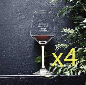 Teacher Quote Wine Glasses x4 Premium 12 Oz Personalize Gift School College NEW - Picture 1 of 9