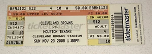 Houston Texans Cleveland Browns Full Unused Ticket Stub Box Office 11/23/2008 - Picture 1 of 2