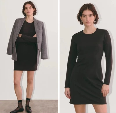 Everlane Size L THE FORM MINI DRESS Black T-shirt Dress Supima Cotton Long Sleev - Image 1 of 4