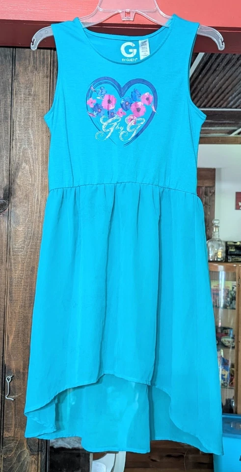 Girls Guess 绿松石无袖连衣裙 L(14) 码全新无标签 — 第 1/1 张图片