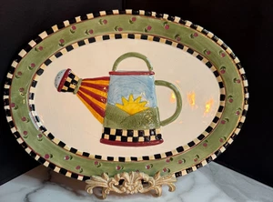 Debbie Mumm Sakura Hand-painted Watering Can Platter 14" Long - Picture 1 of 9