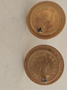 English Queen Elizabeth Regina Cufflinks South Africa 1957 (Missing One Stone) - Picture 1 of 2