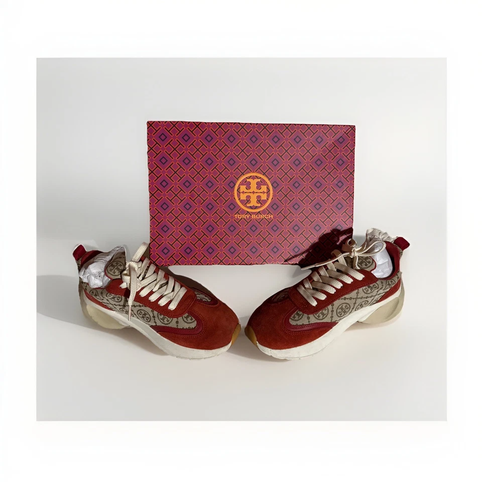 Tênis Tory Burch T monograma boa sorte treinador avelã/tory vermelho tamanho 7 - Imagem 1 de 4