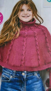 Strickanleitung für Kinder kuscheliger Poncho mit Zopfmuster in Aran.- Größen 2-9 Jahre - Bild 1 von 1