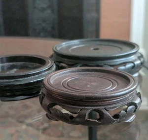 Lote de 3 bases de exhibición de soporte de madera para jarrón bonsái huevo o lámpara conjunto de arte asiático de colección - Imagen 1 de 19