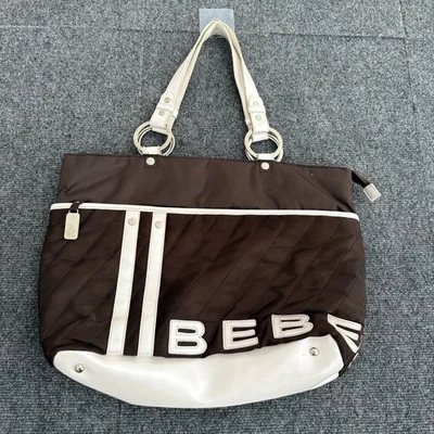 Y2K Style Bebe Sport Large Brown White Quilted Tote Bag Purse Spellout Mallcore - Image 1 of 4