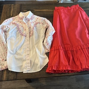 VTG Rockmount Ranch Wear Western Pearl Snap SHIRT & SKIRT SET Womens 34 - Picture 1 of 13