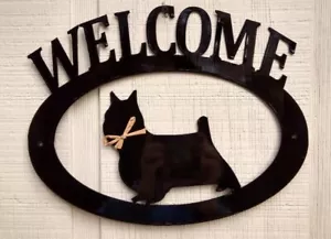 Letrero de bienvenida de metal artesanal Silky Terrier silueta negra hecho en EE. UU. - Imagen 1 de 1