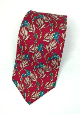Burberry Necktie Men's all Silk Made in USA Classic Tie Red Floral - Image 1 of 4