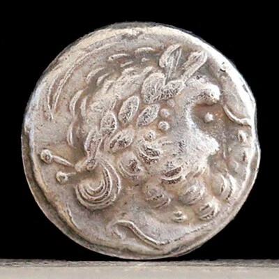 300-200 BC Small Ancient Greek Coin Head of Zeus Silver Plated Tetradrachm 16mm - Image 1 of 2