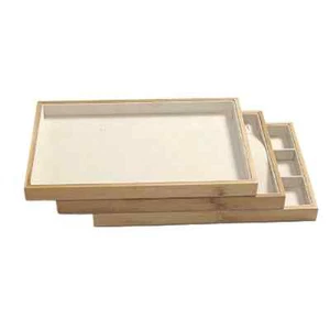 1 Pc Bamboo Velvet Jewelry Display Tray Ring Earring Necklace Bracelet Organizer - Picture 1 of 17