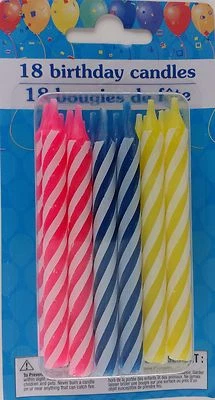 VELAS ESPIRAL DE CUMPLEAÑOS Adornos para pasteles 3" Rosa, Azul, Amarillo 18 Ct/Pk Foto 1 de 2