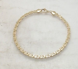 8" Technibond Tiger Cat Eye Link Bracelet 14K Yellow Gold Plated Sterling Silver - Picture 1 of 4