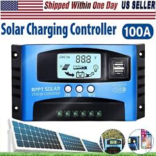 100A Solar Panel Battery Charge Controller 12V/24V LCD Regulator Auto Dual USB