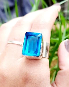 Anello Tanzanite Argento Sterling 925 Anello Fatto a Mano Statement Band per Uomo e Donna - Foto 1 di 11