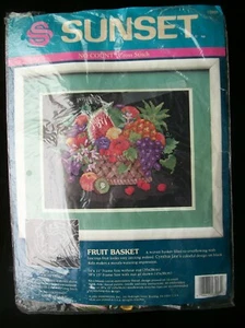 Fruit Basket Stamped Cross Stitch Kit Sunset 14" x 11" Vintage - Picture 1 of 12