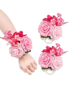 2 Sets Handgelenk Corsage und Boutonnieres Set Blume Handgelenk Corsage Set Rosa - Bild 1 von 6