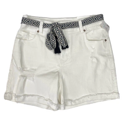 Pantalones cortos de mezclilla blancos para mujer Maurices talla 8 tiro alto desgastados con puños dobladillo con cinturón Foto 1 de 4
