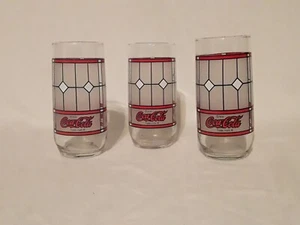 Vtg Set of 3 Coca-Cola Drinking Glasses Tiffany Style Frosted Stained Glass VGUC - Picture 1 of 3