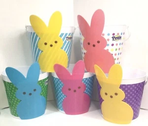 Lot Of 5 Plastic Bunny Peeps Easter Candy Bucket Gift Basket Handle NEW - Picture 1 of 9