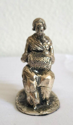 High Quality Silver Plated Metal Figure Of An Old Lady Basket Weaving • 12.99£