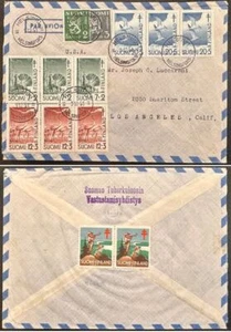 1954 Finland #B107-9(3) on cover to US with 1951 TB Seals on back; birds *d - Picture 1 of 3