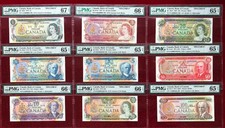 Canada 9 SPECIMEN 1969-1979 MATCHING SET # 388 $1 to $100 GEM UNC PMG 65, 67 EPQ
