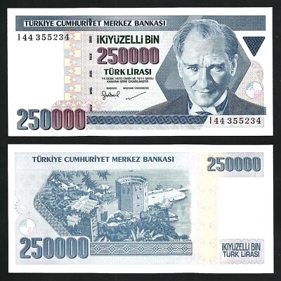 Turkey 250000 Lira 1970 (1998), UNC,  P-211 - Image 1 of 3