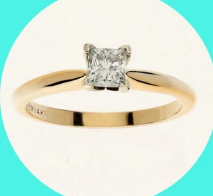 New .52CT diamond solitaire engagement ring 14K yellow gold princess brilliant - Picture 1 of 9