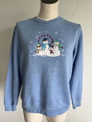 Studio Works Sweatshirt Winter Blue Size Medium  Embroidered  Hearts Snow M - Image 1 of 4