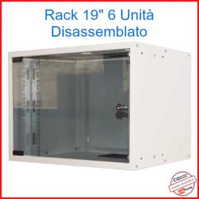 ARMADIO RACK 19'' 6 Unità Server Lan Da Assemblare Parete Case CAT6 hp dvr Vetro - Immagine 1 di 4