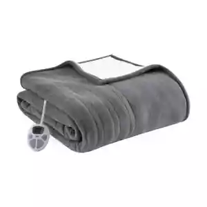 Serta Electric Heated Bed Blanket, King Size, Fleece to Shearling, Charcoal Gray - Picture 1 of 7