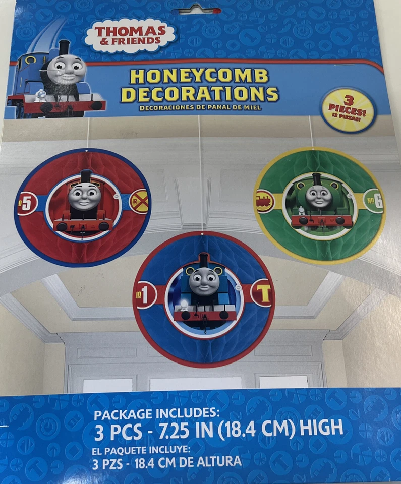 THOMAS All Aboard Friends HONEYCOMB DECORATIONS (3) ~ Birthday Party Supplies - Image 1 of 2
