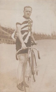 RPPC Stars & Stripes Bicyclists Outfit Antique OOAK Picture Postcard - Picture 1 of 3