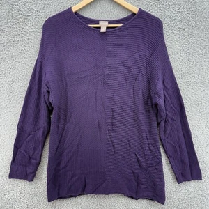 Chico's Open Knit Purple Sweater Textured Crochet Long Sleeve Womens 2 Large - Picture 1 of 7