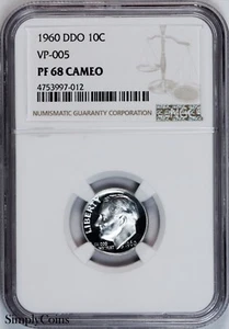1960 DDO VP-005 Roosevelt Dime NGC PF68 CAMEO CAM POP of 3! Doubled Die Obverse - Picture 1 of 19