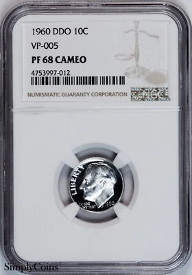 1960 DDO VP-005 Roosevelt Dime NGC PF68 CAMEO CAM POP of 3! Doubled Die Obverse - Image 1 of 4