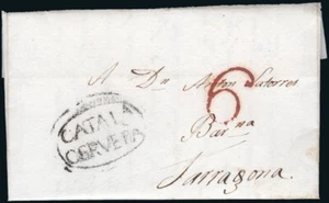 Lérida - Prefilatelia - Cervera - PE 9 - 1831 - Carta a Tarragona + porteo "6" - Imagen 1 de 1