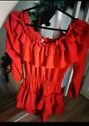  Red Frill Off The Shoulder Playsuit