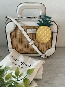 KATE SPADE TRAVELER TRUCK WICKER/LEATHER PINEAPPLE CROSSBODY TOP HANDLE BAG EXC! - Picture 1 of 10