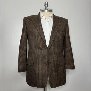 Vtg Brooks Brothers Tweed Blazer 44R Sport Coat Brown Plaid Check Wool Men's - Picture 1 of 9