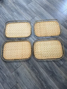 Vintage MCM Bambus geflochten Rattan Schoß Serviertabletts groß tropisch Tiki (4) 70er - Bild 1 von 7